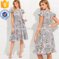 Flattern Ärmel Rüschensaum Calico Print Kleid Herstellung Großhandel Mode Frauen Bekleidung (TA3162D)